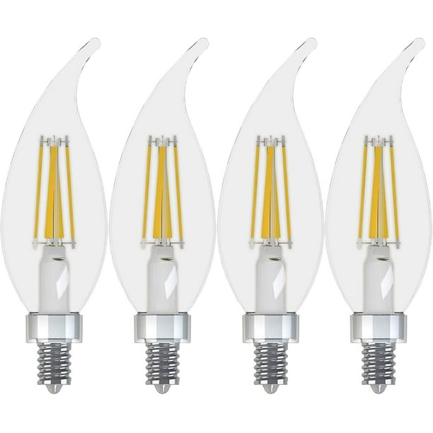 Clear Finish 4-Pack Daylight GE Refresh HD Bent Tip Dimmable LED Light Bulb Candelabra Base 40-Watt Replacement 